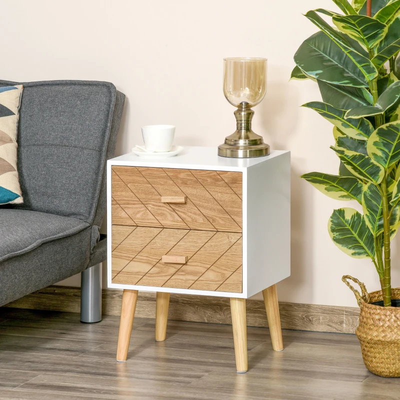 HOMCOM Nachttisch Nachtkommode Flurkommode mit Schubladen Holz weiß + natur 40 x 30 x 55,5 cm