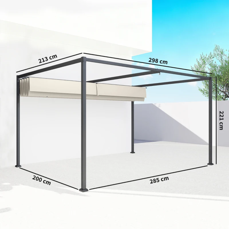 Outsunny Pergolă Gazebo pentru Exterior 3x2 m cu Acoperiș Retractabil din Metal și Poliester, Crem și Gri
