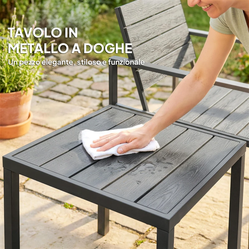 Outsunny Set da Giardino 3pz con 2 Sedie da Esterno e Tavolino da Caffè, in HDPE e Metallo, Grigio Scuro