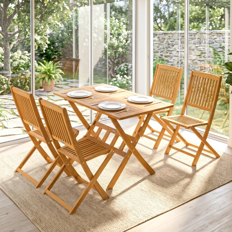 Outsunny Set da Pranzo da Giardino 5 Pezzi, Tavolo e 4 Sedie Pieghevoli