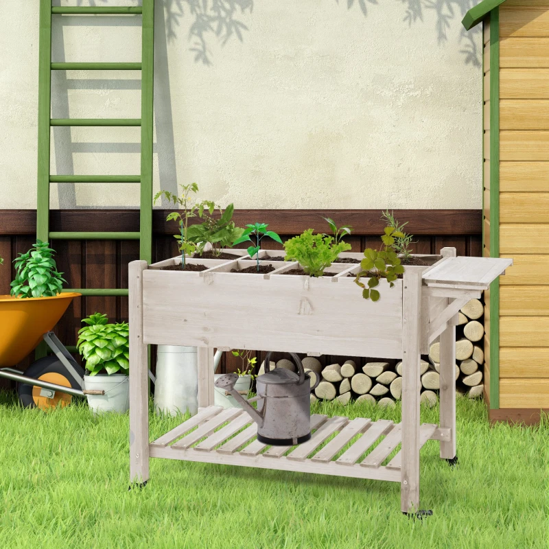 Outsunny Fioriera da Esterno a 8 Sezioni con Ripiano Laterale e Mensola in Legno di Abete, 123x54x87 cm, Legno