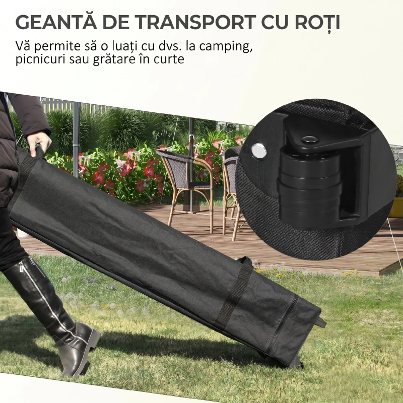 Outsunny Pavilion pliabil 3 x 3 (m) cu plase si geanta de transport cu rotile, cort de evenimente cu inaltime reglabila, cort de gradina, curte, bej