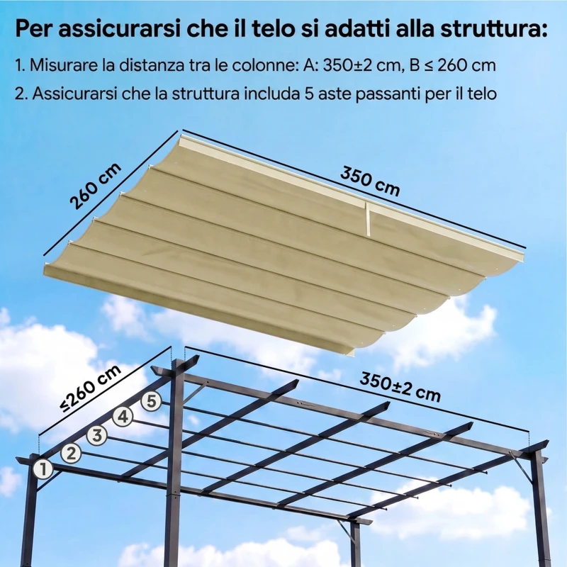 Outsunny Copertura per Gazebo Pergola 4x3 m in Poliestere Traspirante Beige con 10 Fori di Drenaggio