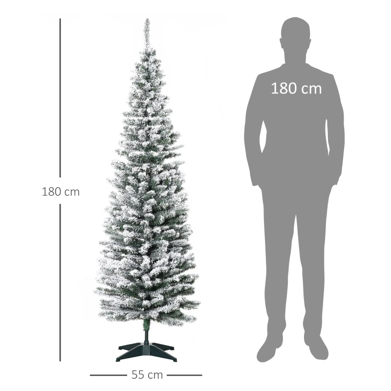 HOMCOM Künstlicher Weihnachtsbaum, 210 cm, beschneite PVC-Zweige, klappbar, Metallständer, Grün/Weiß
