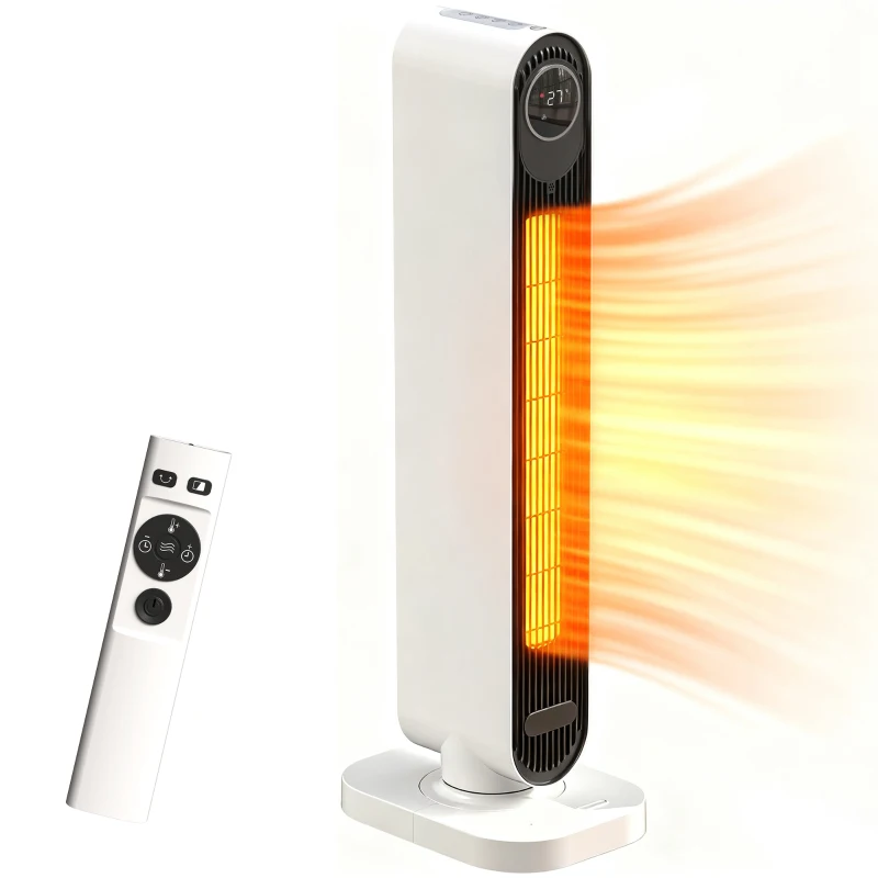 HOMCOM Aerotermă din ABS de 2000W cu telecomandă, oscilație și timer, 30x22x82.5 cm, alb