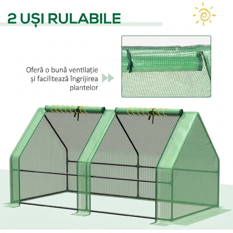 Outsunny Seră de Grădină cu Acoperire din PE Întărit și Cadru din Oțel, 180x90x90 cm, Verde