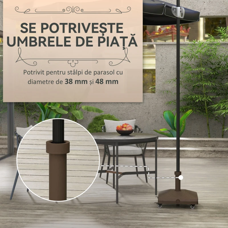 Outsunny Bază pentru umbrelă cu roți, umplibilă până la 20 kg, pentru stâlpi cu Ø22-38 mm, 45x45x39 cm, maro