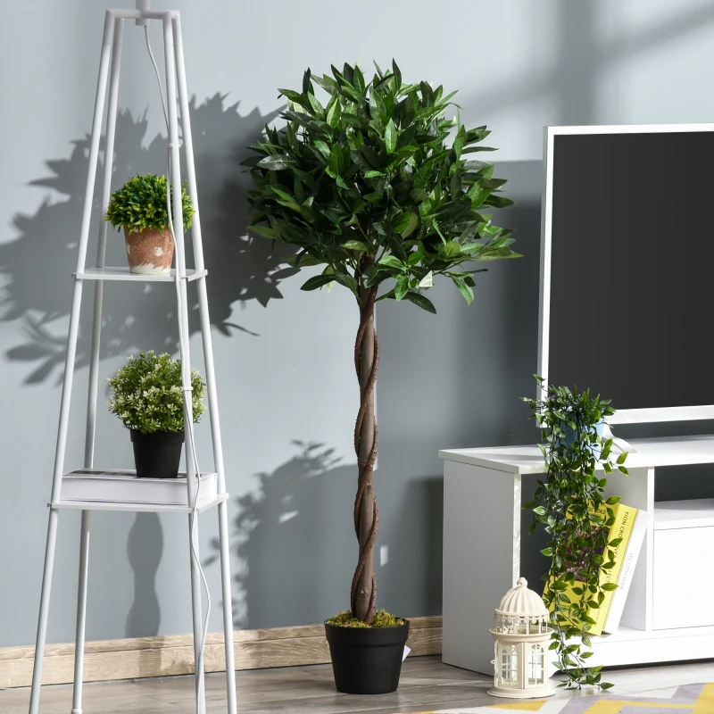 Outsunny Artificial Bay Laurel Topiary Trees with Twisted Trunk, Realistic Lush Topiary Ball Tree with Weighted Pot, 120cm Indoor Greenery Plant for Home Office Garden Decor, Set of 2, Green