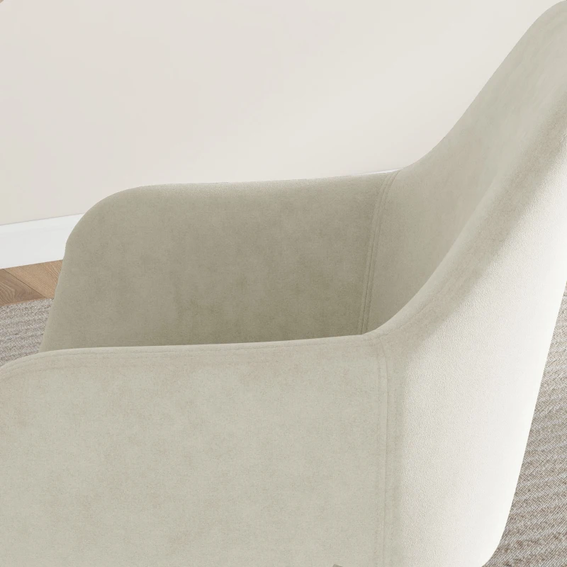 HOMCOM Set 2 Sedie da Pranzo Nordiche Imbottite con Braccioli Ricurvi in Tessuto Effetto Velluto, 54x57x80 cm, Crema