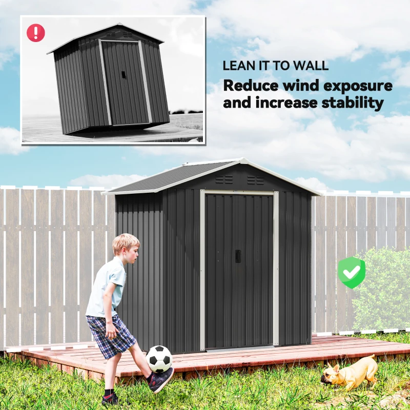 Outsunny 6.5 x 3.5ft Metal Garden Storage Shed - Dark Grey
