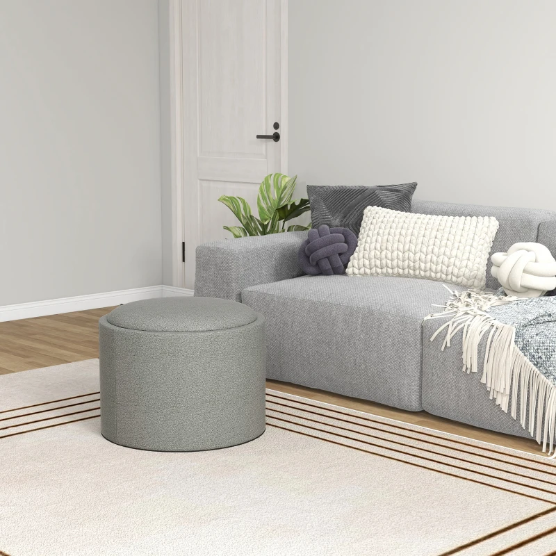 HOMCOM Pouf Contenitore Effetto Lino da 120 kg max con Vassoio a Ribalta, in MDF, 56x56x42 cm, Grigio