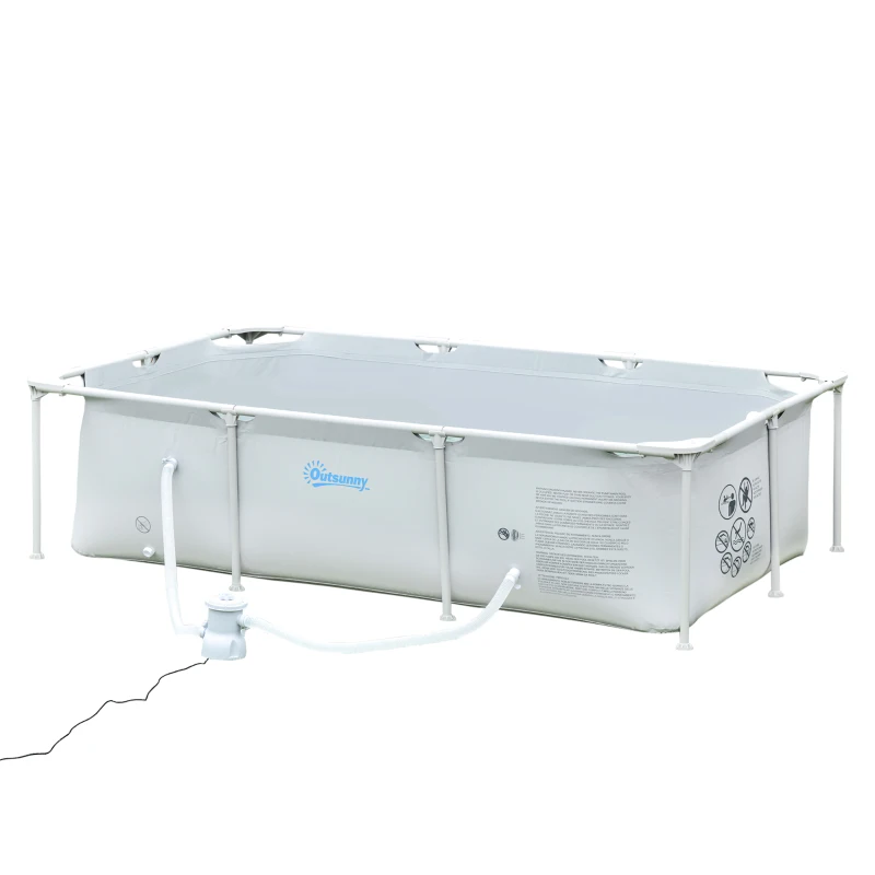 Outsunny Piscine Tubulaire Hors Sol rectangulaire Cadre en métal avec Filtre 252L x 152l x 65H cm Gris