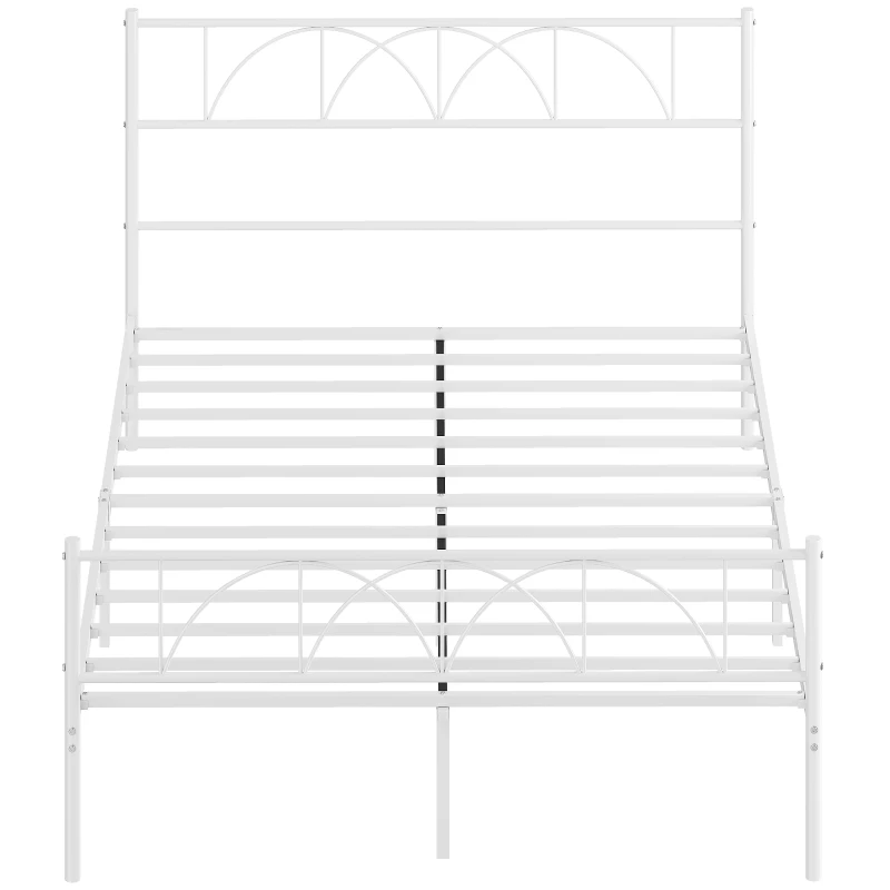 HOMCOM Cama de Casal com Cabeceira de Ripas de Aço e Espaço de Arrumação Debaixo da Cama Carga 330 kg 141,5x198x98 cm Branca