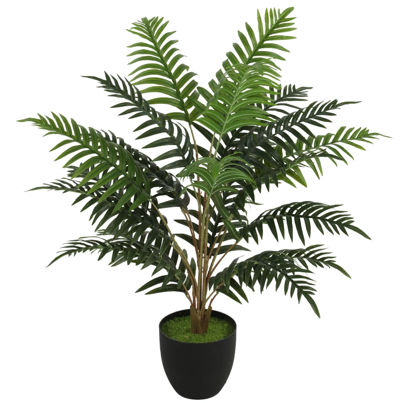 HOMCOM Plantă Artificială de Ferigă cu 20 de Frunze din PEVA, Ramuri Flexibile, Ghiveci Negru din PP și Ciment, Verde