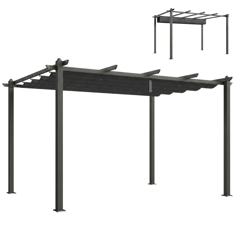 Outsunny Pergolă Gazebo 4x3 m cu 8 orificii de drenaj, din aluminiu, metal și poliester, gri închis