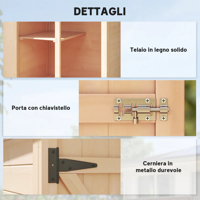 Outsunny Casetta da Giardino in Legno di Abete con Tetto Impermeabile e 2 Mensole, 75x56x115 cm