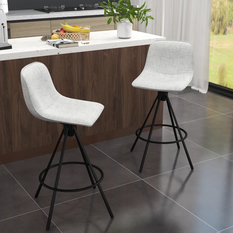 HOMCOM Conjunto de 2 Bancos Altos com Assento Giratório Estofados com Tato de Linho e Encosto e Pés de Aço 41,5x47,5x90 cm Cinza Claro