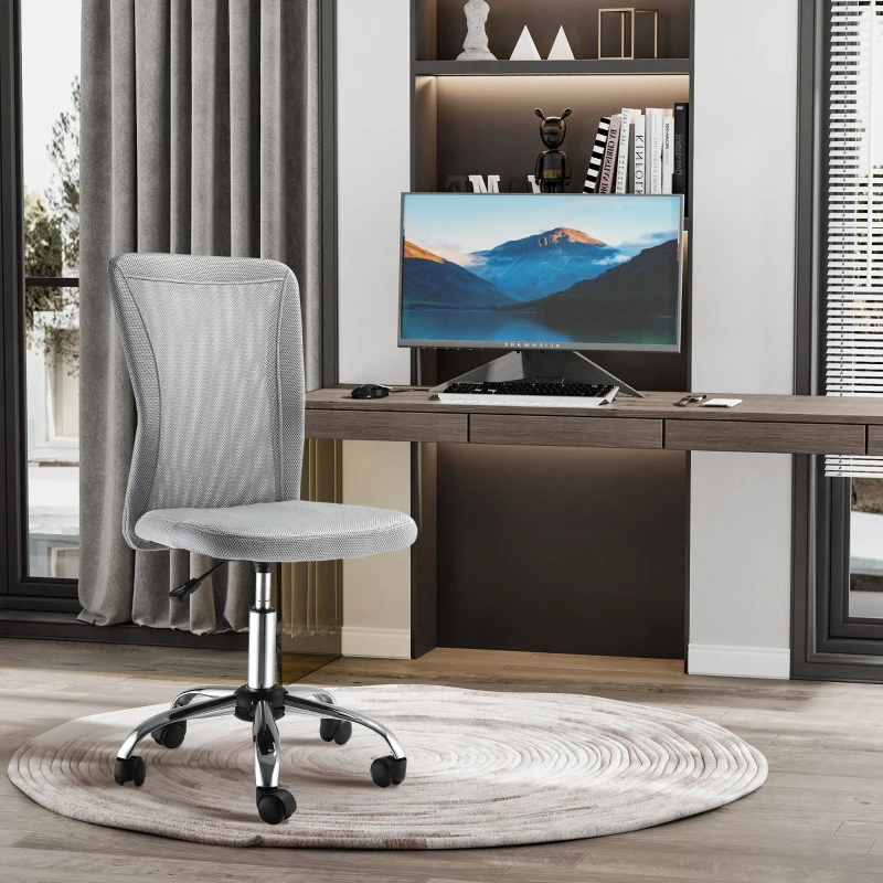 Vinsetto Silla de Escritorio Giratoria sin Brazos Silla de Malla con Altura Ajustable Carga 100 kg 43x58x90-100 cm Gris