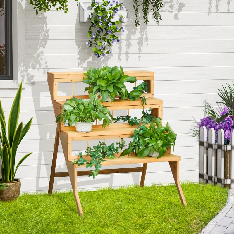 Outsunny Étagère échelle à Fleurs en Bois Sapin, Étagère à Fleurs Supports de Pots Porte Plante 4 Niveaux pour Intérieur Balcon Jardin Terrasse