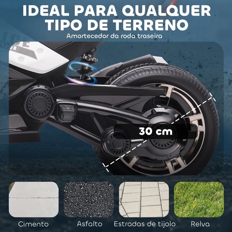 AIYAPLAY Quadricilo Elétrico para Crianças 12V com 2 Motores Velocidade até 5 km/h 3 Rodas Faróis Buzina Música 113x74x63 cm Preto e Branco