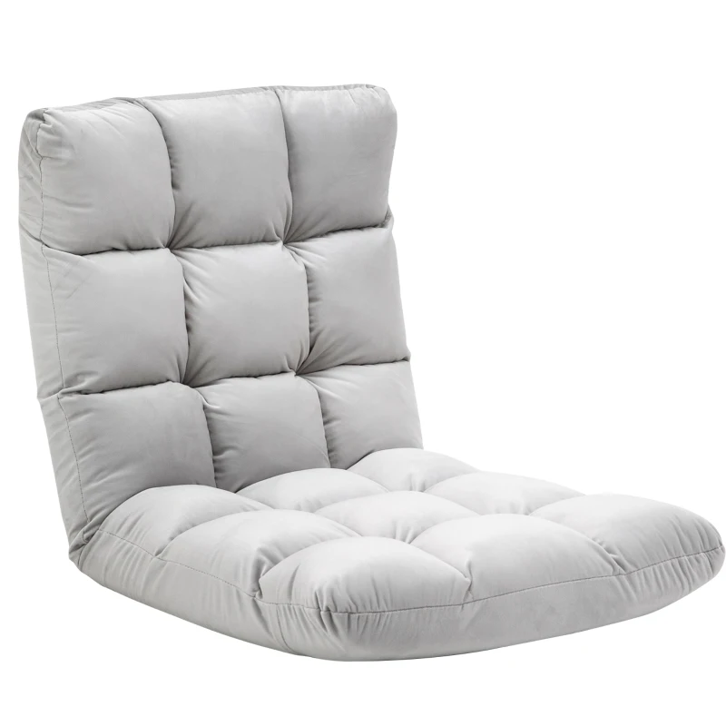 HOMCOM Fauteuil Convertible Fauteuil Paresseux Grand Confort Inclinaison Dossier Multipositions 90°-180° Flanelle Polyester capitonné Gris Clair