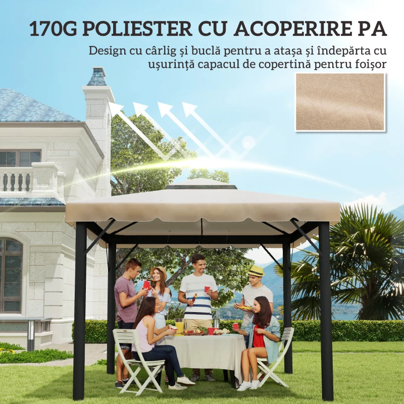 Outsunny Acoperiș pentru Foișor 3x3 m cu 2 Niveluri și 8 Găuri de Drenaj din Poliester Bej