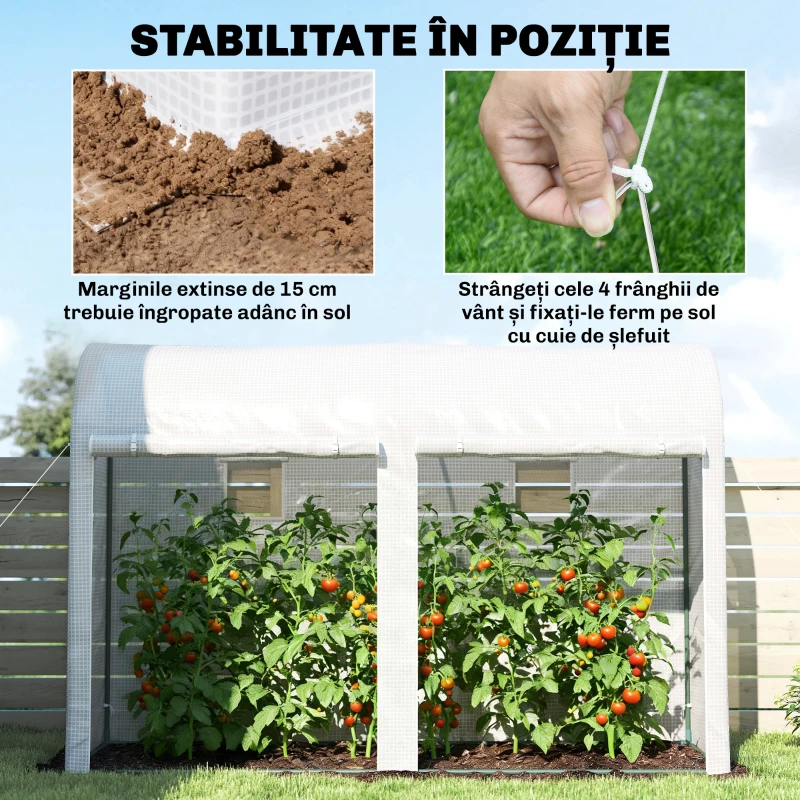 Outsunny Seră Tunel de Grădină pentru Plante și Legume, cu 2 Uși Rulabile și 4 Ferestre, 3 x 1 x 2 m