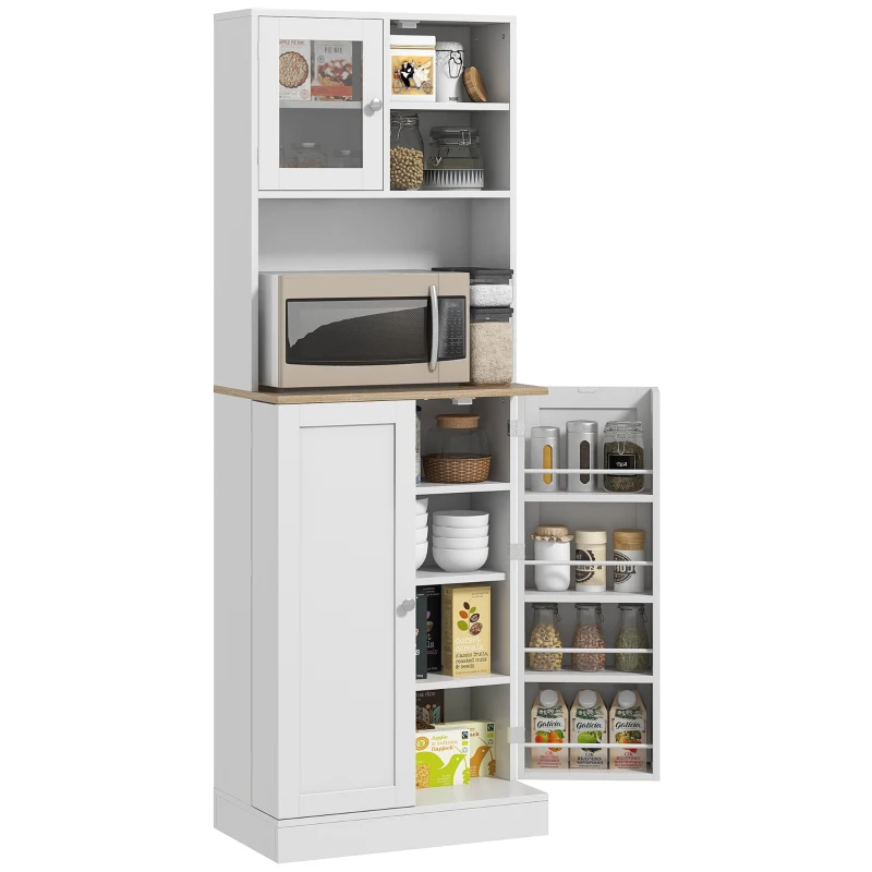 HOMCOM Dulap de Bucătărie pentru Cuptor cu Microunde cu Rafturi Deschise și Dulap cu Suport pentru Condimente, 60x35x169 cm, Alb