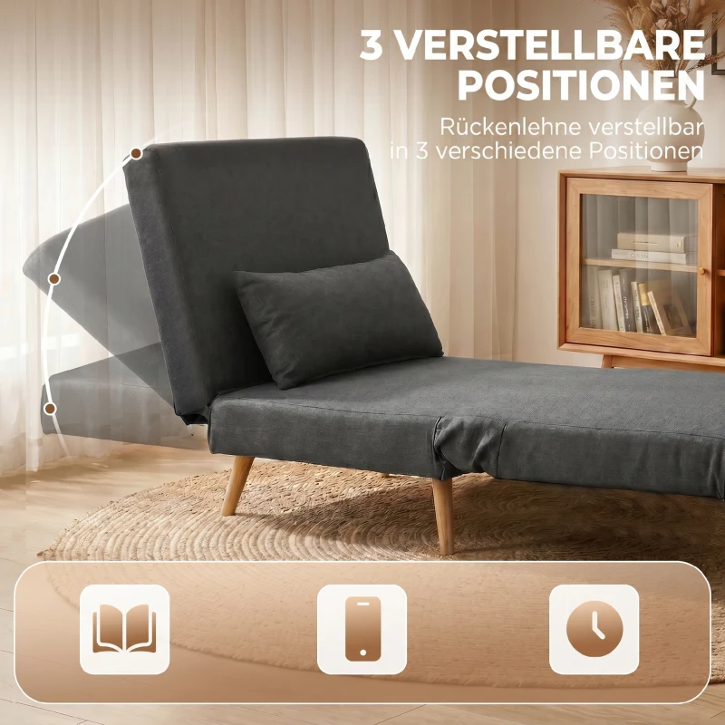 HOMCOM 3-in-1 Faltbarer Schlafstuhl, Schlafsessel aus Leinenoptik mit verstellbarer Rückenlehne und dicker Polsterung, Grau