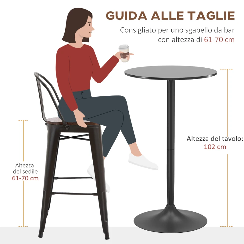 HOMCOM Tavolo Bar e Tavolo da Cucina Alto Rotondo, Ø60x102 cm, Nero