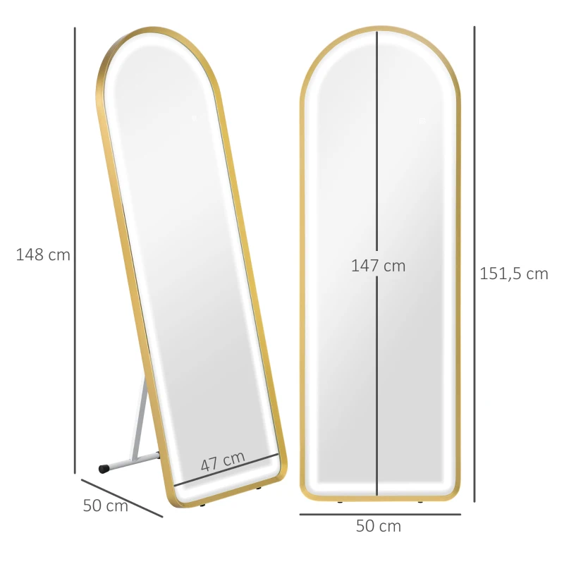 HOMCOM Standspiegel Wandspiegel Ganzkörperspiegel inklusive Wandbefestifung, 151,5 x 50 x 4 cm, Gold