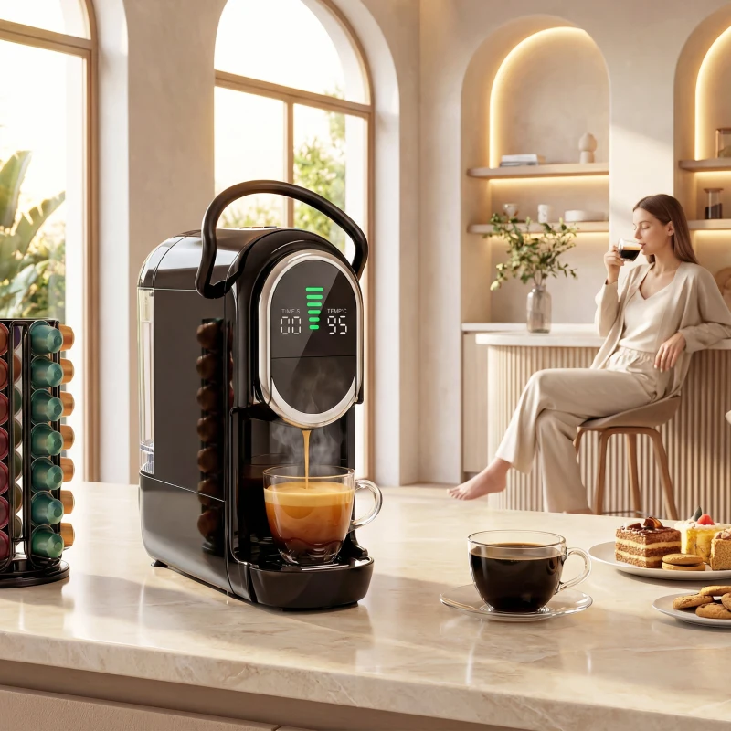 HOMCOM Pod Coffee Machine for Nespresso, Dolce Gusto Capsule & Ground Coffee, Small Semi Automatic Coffee Maker, 19 Bar, 0.6L