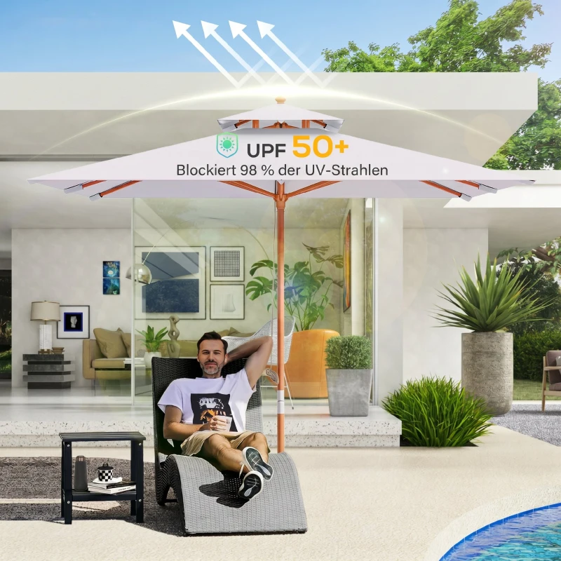 Outsunny Parasol de Grădină 3x3m cu 8 Stecche din Bambus și Acoperiș Parasol cu 2 Nivele, Gri