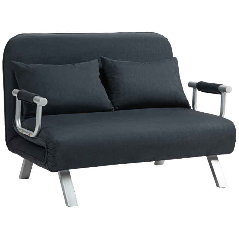 HOMCOM Schlafsofa, 5-fach verstellbar, Wildlederimitat, Stahlrahmen, inkl. Kissen, Schwarz