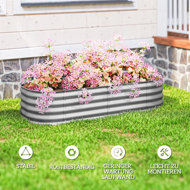 Outsunny Hochbeet Pflanzenbeet, modulares Hochbett, geschützte Kanten, Design ohne Boden,  150 x 62 x 30 cm, Silber