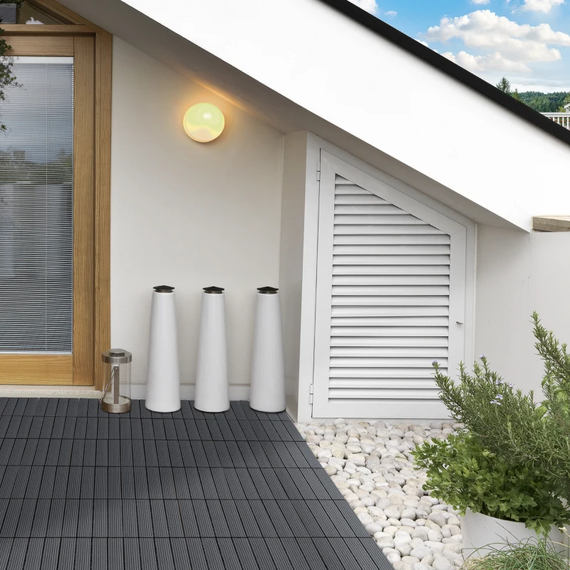 Outsunny Set 11 Piastrelle per Esterni ad Incastro Antiscivolo in HDPE Riciclato, 30x30x2.2 cm, Grigio