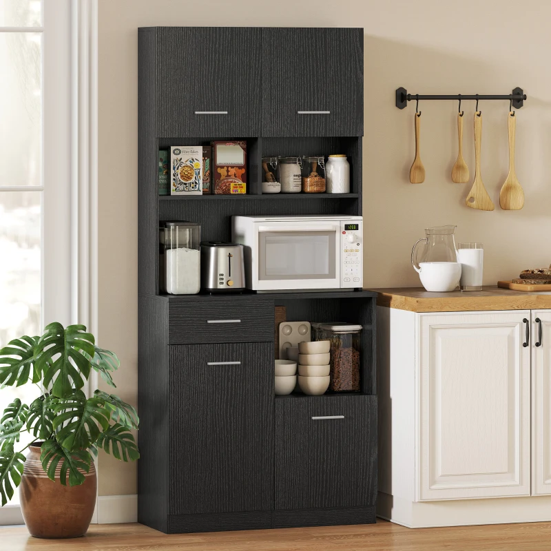 HOMCOM Küchenschrank, Buffet mit Schublade, Soft-Close Türen, 80 x 35 x 180 cm, Schwarz
