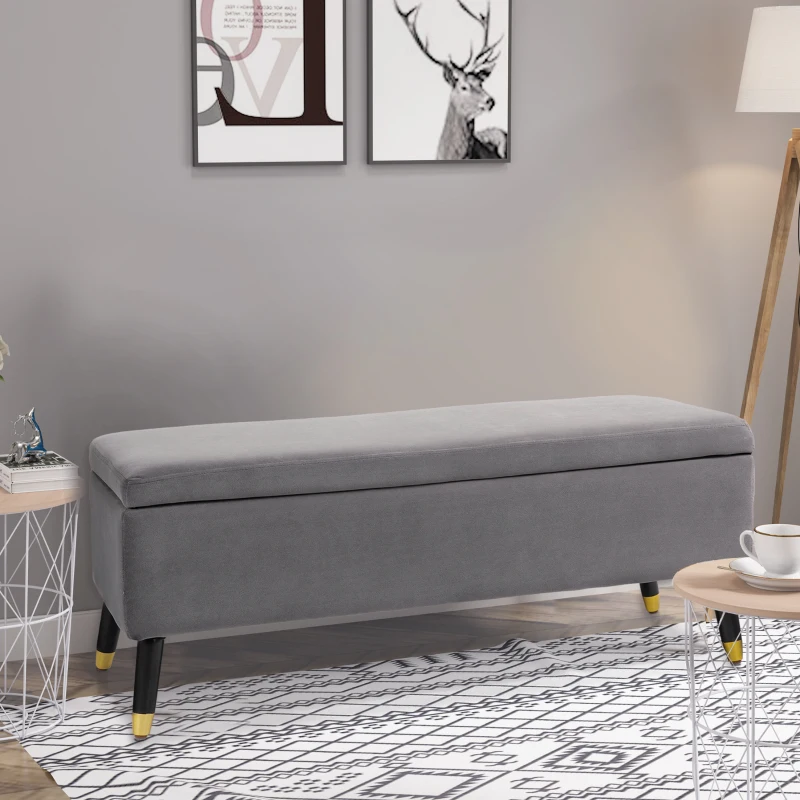 HOMCOM Sitzbank, Polsterbank mit Stauraum, Truhenbank, Metall, Schaumstoff, Kautschukholz, Kohlegrau, 110 x 43 x 45 cm