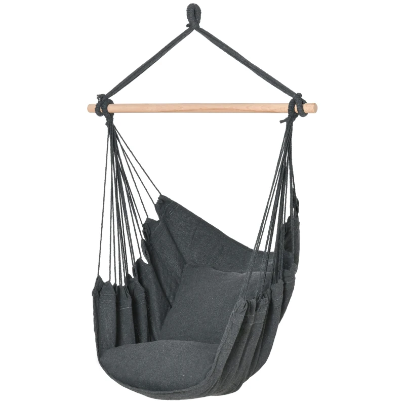 Outsunny Fauteuil suspendu extérieur chaise hamac avec 2 coussins, intérieur et extérieur, en tissu coton mélangé, gris foncé
