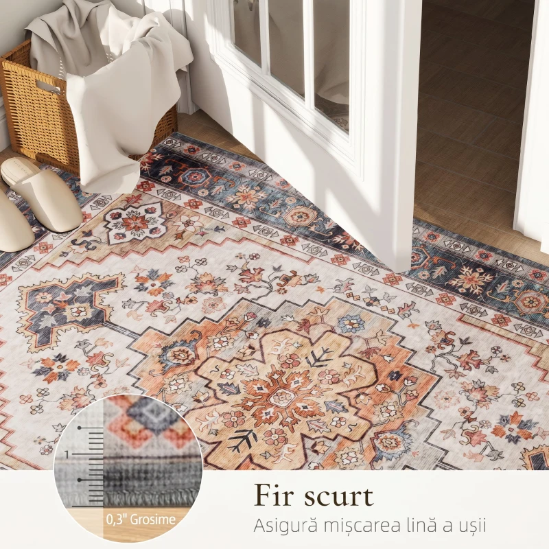 HOMCOM Covor Boem Antiderapant și Lavabil cu Fir Scurt pentru Living și Dormitor, 230x160 cm, Maro