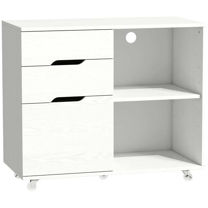 HOMCOM Druckermöbel mit Feststellbremse, 3 Schubladen, offene Ablagen, 80x40x68 cm, Weiß