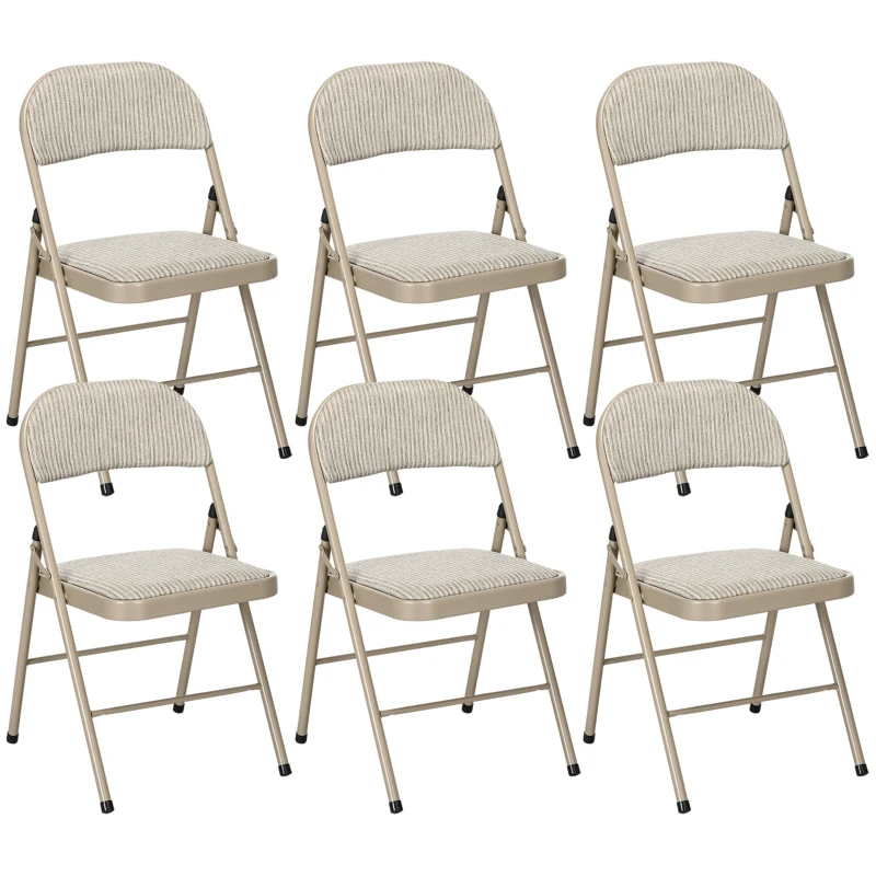 HOMCOM 6er-Set Klappstühle, Tragbare Bürostühle, Stahlbeine, Faltstuhl für Büro, Empfang, Wartezimmer, Leinenoptik Beige(m-11)
