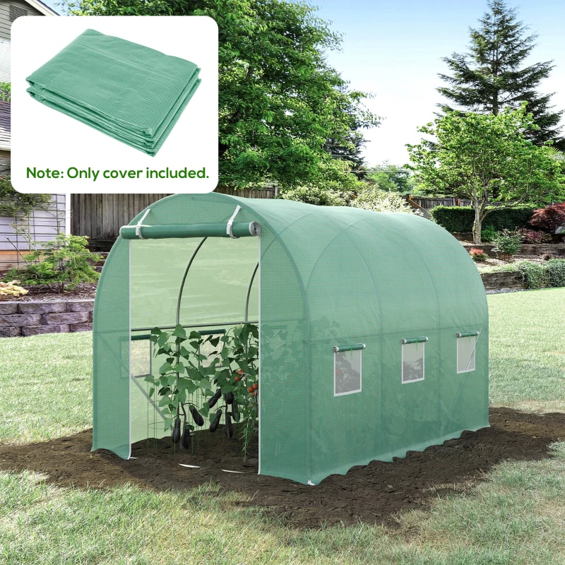 Outsunny Telo per Serra in PE con 6 Finestre, Porta Avvolgibile e Bordi Interrati, 3x2x2 m, Verde