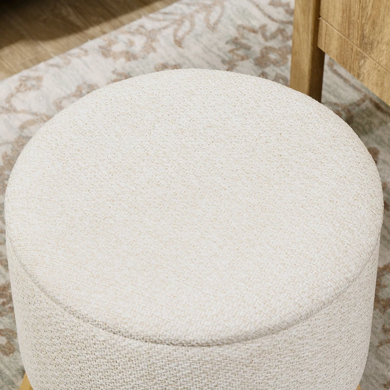 HOMCOM Pouf rond repose-pieds tabouret avec coffre de rangement pieds en bois design moderne crème