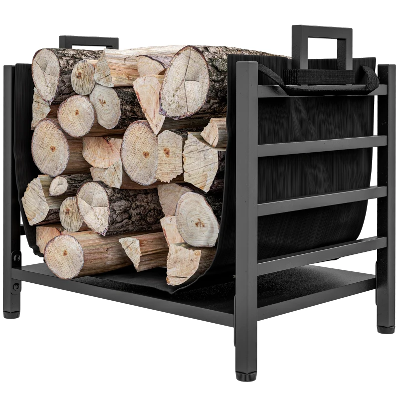 Outsunny Suport pentru Lemne pentru Interior și Exterior din Oțel cu Geantă de Transport din Material Oxford 600D, 49x34x44 cm, Negru