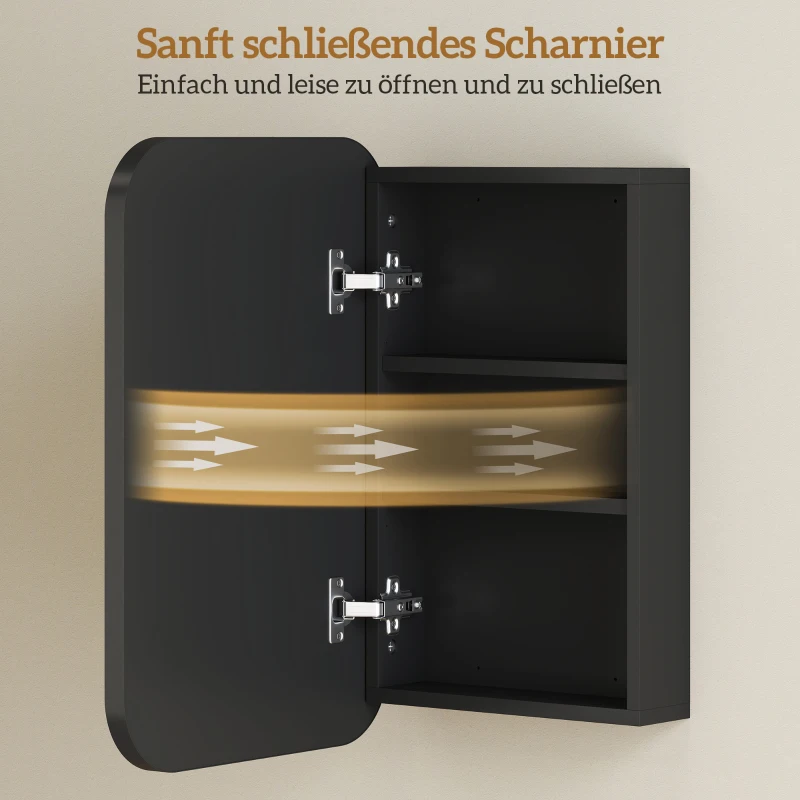 HOMCOM Spiegelschrank Bad, Badezimmerschrank mit Spiegel, Hängeschrank mit Verstellbarem Regal, 40 x 10 x 60 cm, Schwarz