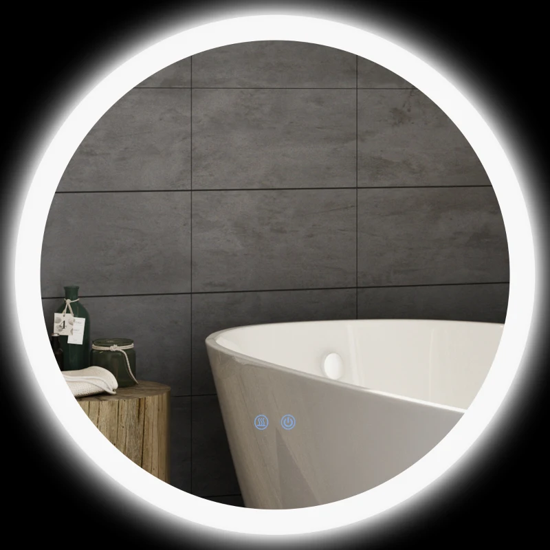 kleankin Oglindă pentru Baie cu LED-uri Reglabile, Control Touch și Design Antiaburire, Ø60 cm