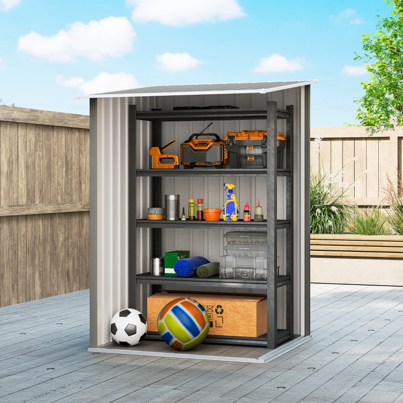 Outsunny Casetta da Giardino Porta Attrezzi in Acciaio Galvanizzato con Porta a Battente, 100x104x160 cm, Grigio Chiaro
