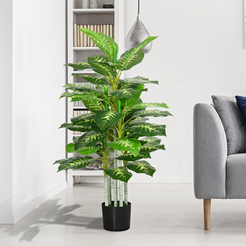 HOMCOM Planta Artificial de 120 cm com 53 Folhas Realistas e Vaso de Cimento Planta Sintética Decoração para Casa Verde