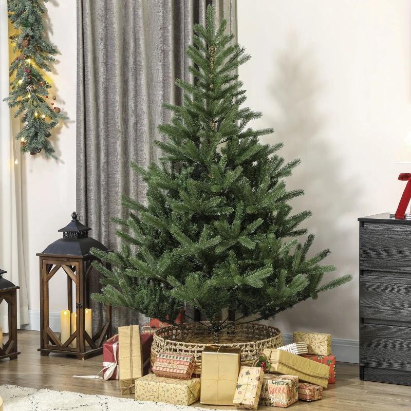 HOMCOM Künstlicher Weihnachtsbaum, 180 cm, dichte Zweige, realistisches Aussehen, flammenhemmend, Kunststoff, Metall, Grün